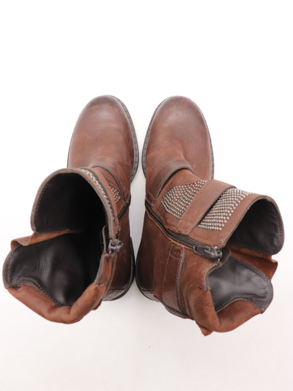 Paul Green Women's UK 4.5 US 7 Brown Leather Studded Moto Boots Buckle Shoes - Picture 9 of 12